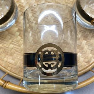 Three (3) MCM Black and Gold Double Old Fashioned Glasses by CORA